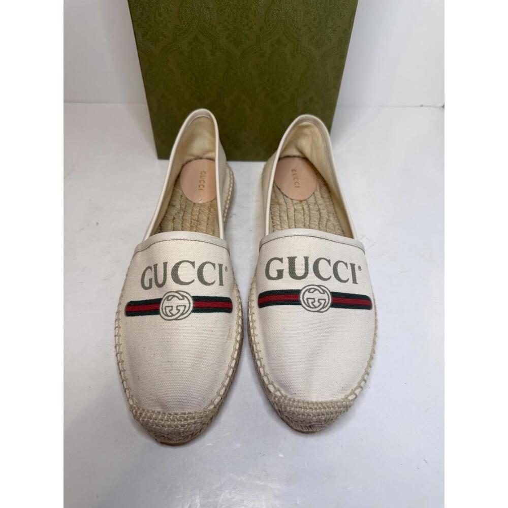 Gucci GG Logo Canvas Espadrilles Beige Green Red Stripe Men EU 42 New Box - Picture 1 of 6